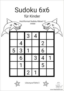 Kindersudoku 6x6 hochformat- Stufe mittel