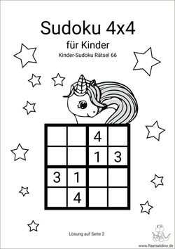 Sudoku 4x4 Einhorn Sterne Rätsel