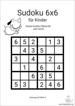 Sudoku 6x6 sehr-leicht mit dem Hund
