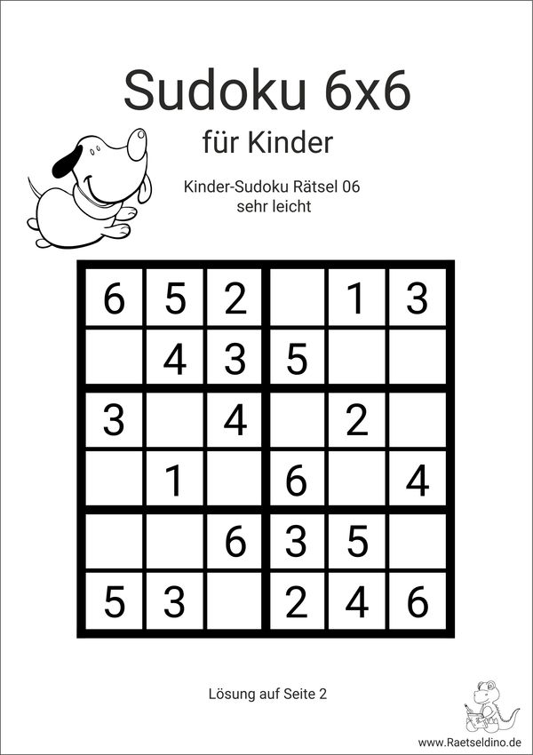 Kinder Sudoku 6x6 Sehr leicht Mit L sung
