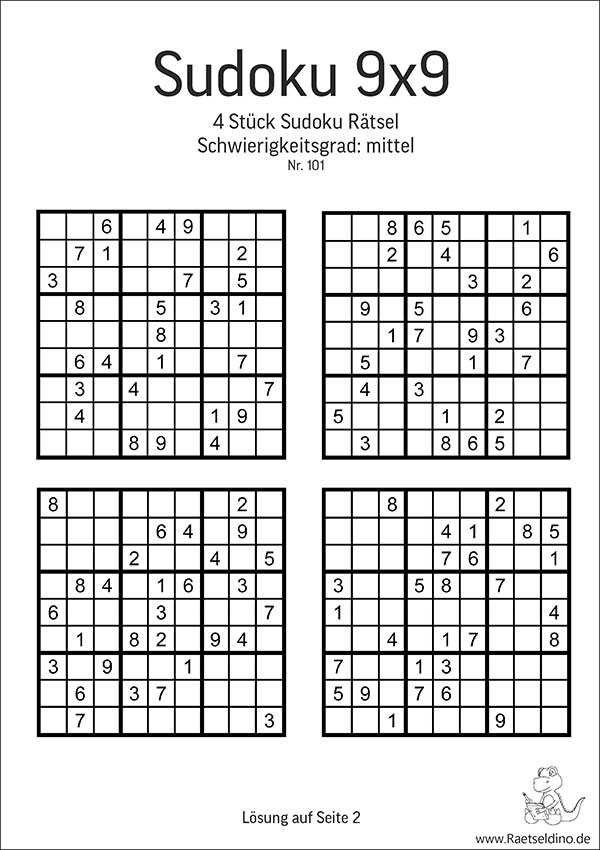 Vier Stück Sudoku Rätsel - Stufe mittel zum Download