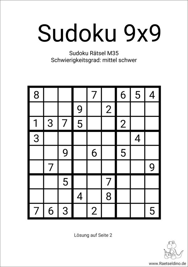 9x9 Sudoku drucken raten lösen