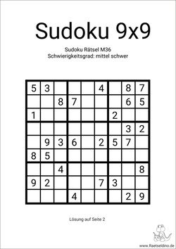 9x9 Sudoku Zahlenrätsel gratis drucken