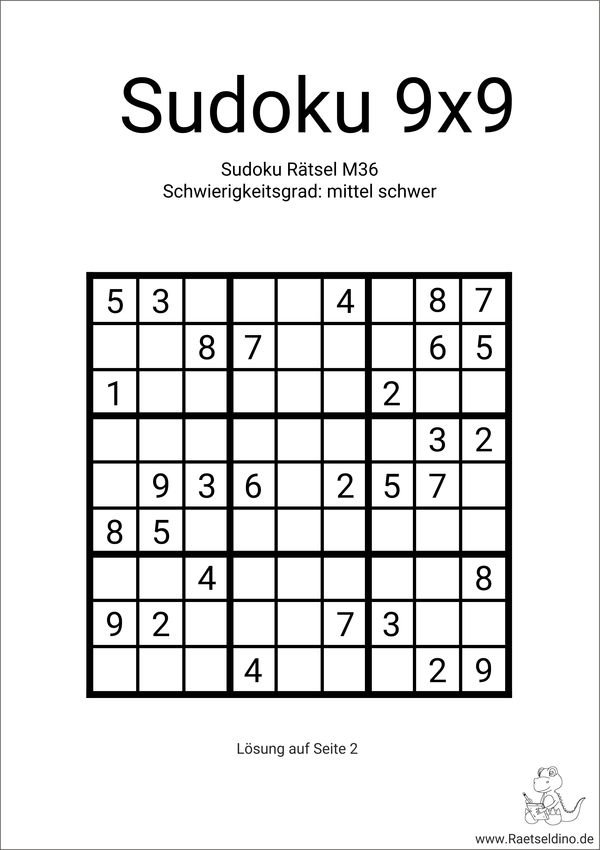9x9 Sudoku Zahlenrätsel kostenlos ausdrucken