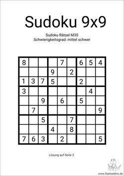 Kostenlose 9x9 Sudoku drucken raten lösen und Spass