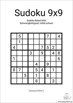Gratis 9x9 Sudoku Rätsel zum Drucken