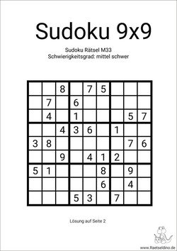 gratis Sudoku download mit Lösung