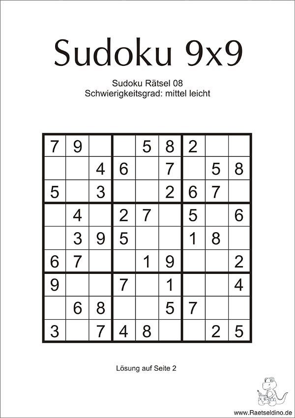 Kostenloses Sudoku Rätsel zum Ausdrucken