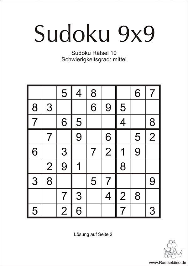 Sudoku 9x9 zum Download - mittel