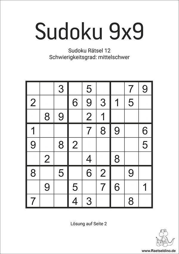 Sudoku Rätsel zum Drucken - mittel schwer