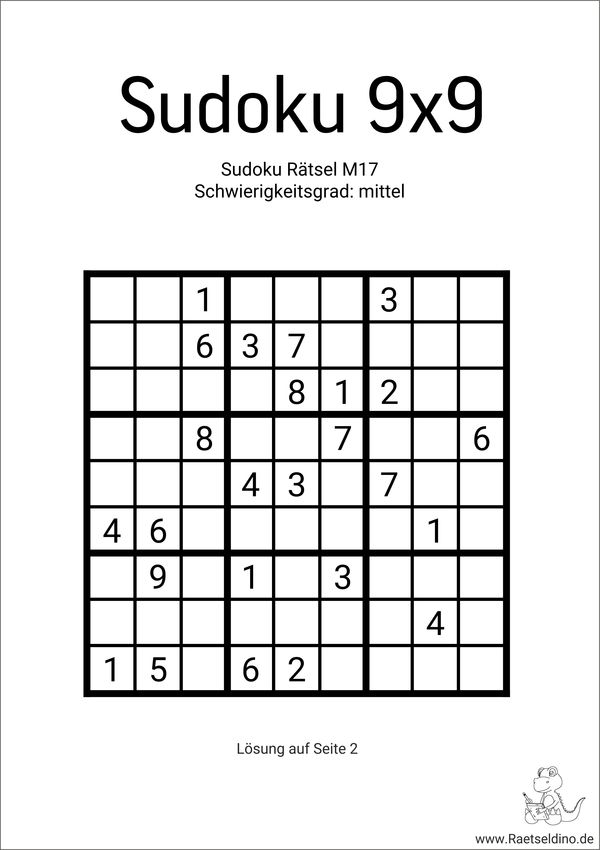 Sudoku 9x9 mit Lösungen zum Ausdrucken