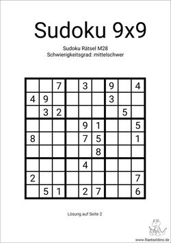 Sudoku 9x9 mittelschwer PDF-Vorlage kostenfrei