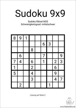 Sudoku 9x9 mittelschwer zum Drucken mit Lösung