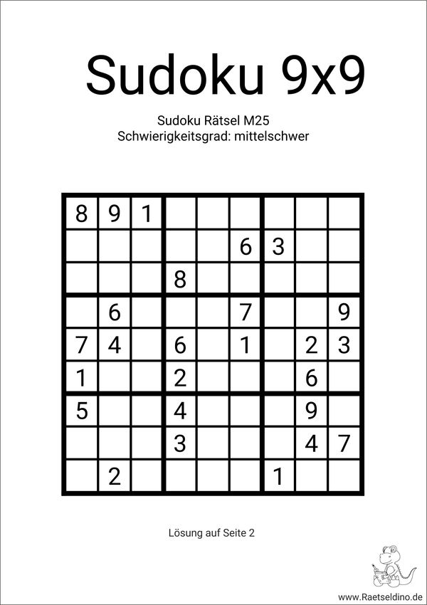 Sudoku 9x9 mittelschwer zum Drucken