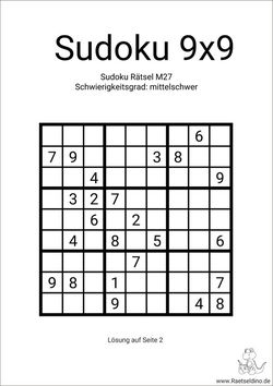 Sudoku 9x9 mittelschwer zum gratis Download