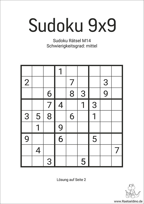 Sudoku mittel Schwer mit Lösung