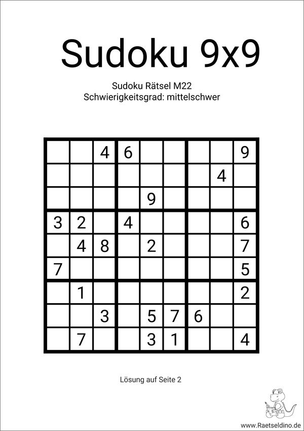 Sudoku mittelschwer mit Lösung