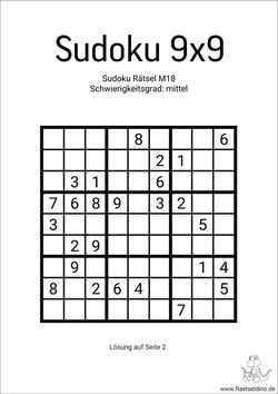 Sudoku Stufe mittel zum Ausdrucken 9x9