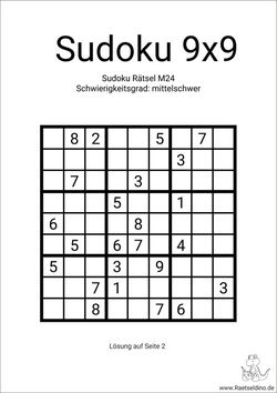 Sudoku Vorlage mittelschwe kostenlos