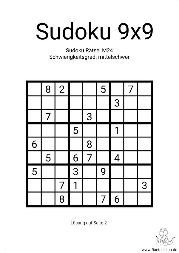 Sudoku Vorlage mittelschwer