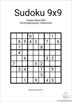 Sudoku Vorlage zum kostenlosen drucken mit Lösung