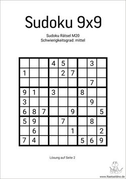Sudoku zum Ausdrucken mittel PDF Vorlage