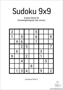 9x9 Sudoku-Rätsel schwer kostenfrei herunterladen