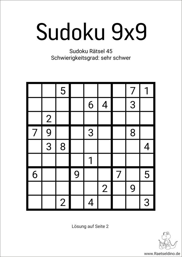 9x9 Sudoku Stufe schwer PDF gratis