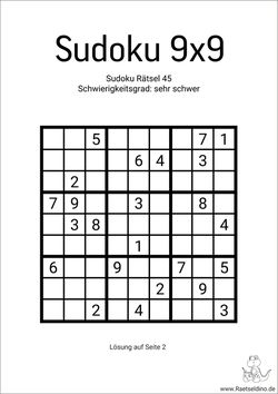 9x9 Sudoku Stufe schwer PDF kostenloser Download