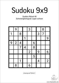 9x9 super schwer Sudoku zum gratis Downloaden