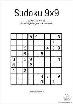 Freie Sudoku Vorlage sehr schwer