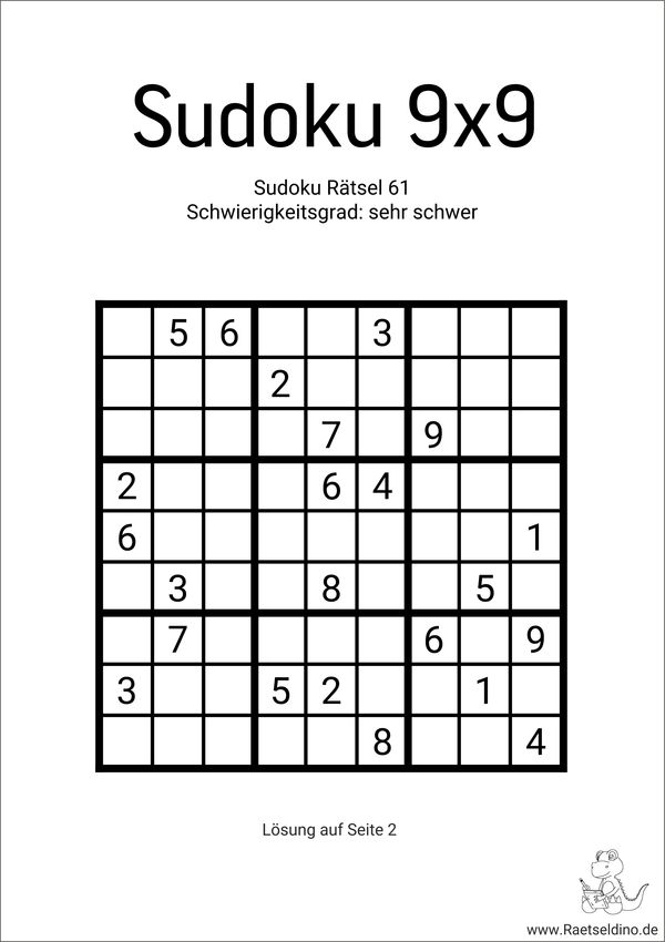 kostenlose Sudoku 9x9 extra-schwer ausdrucken