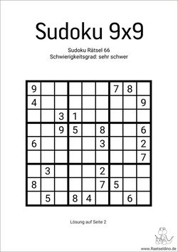 Sehr schwere 9x9 Sudoku Vorlage mit Lösung kostenfrei