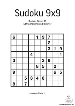 Kostenlose Sudoku Vorlage- schwer