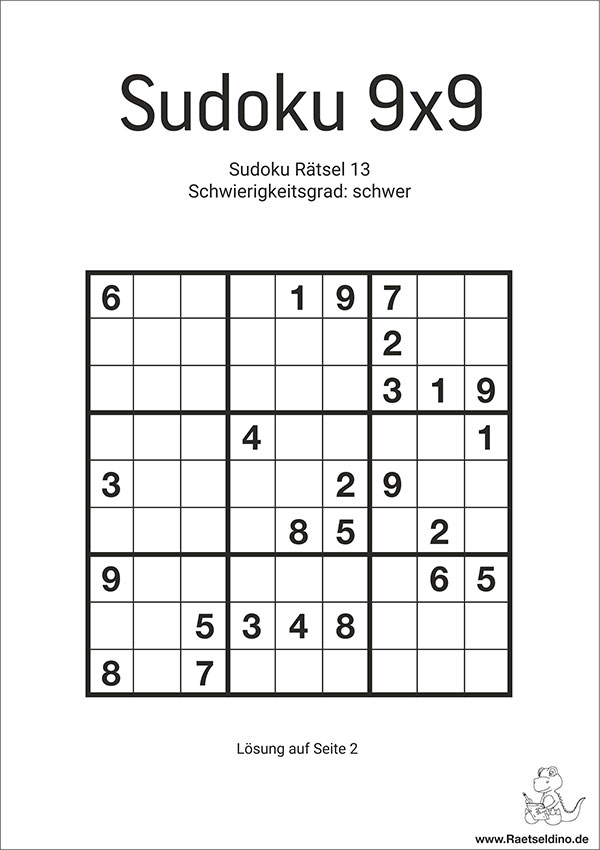 Sudoku Vorlage - schwer