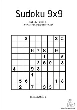 Sudoku Rätsel 9x9 schwer