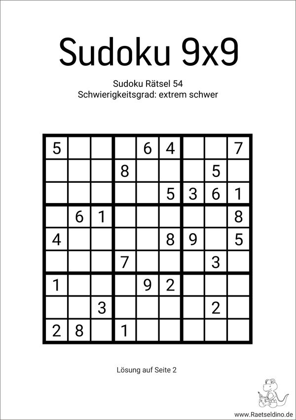 Sudoku 9x9 schwer kostenfrei