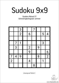 Sudoku 9x9 schwer kostenlos