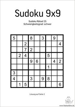 Sudoku 9x9 schwer für Profis kostenlos