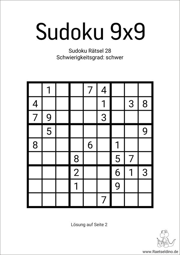 Sudoku 9x9 schwer zum Ausdrucken