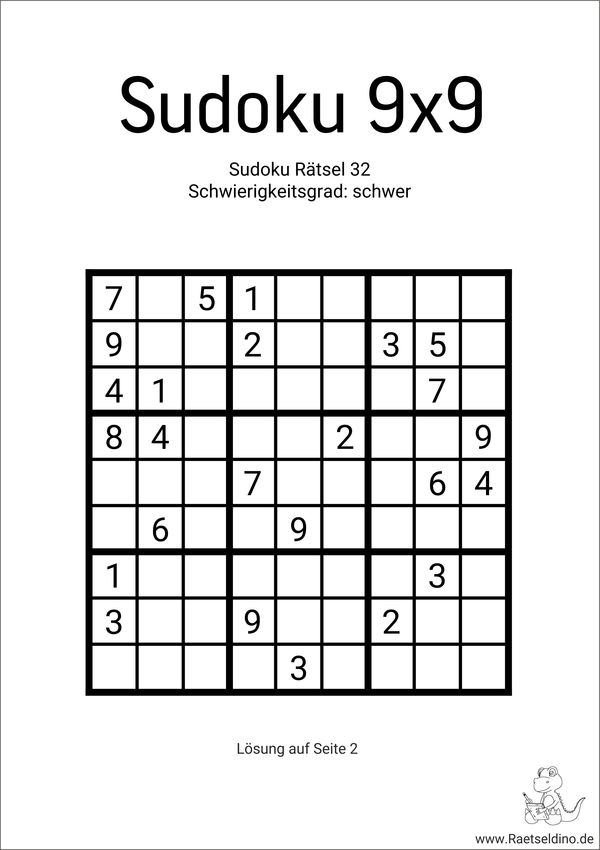 Sudoku 9x9 sehr schwer für Experten
