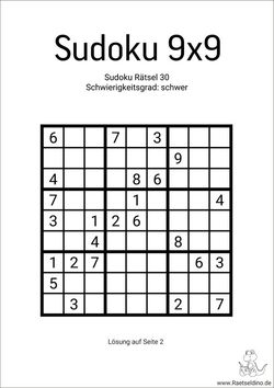 Sudoku 9x9 sehr schwer kostenlose Vorlage