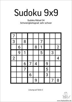 Sudoku 9x9 sehr schwer mit Lösung kostenlos