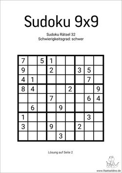 Sudoku 9x9 sehrschwer für Experten und Profis