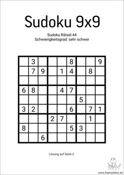Sudoku als PDF-Vorlage Stufe schwer