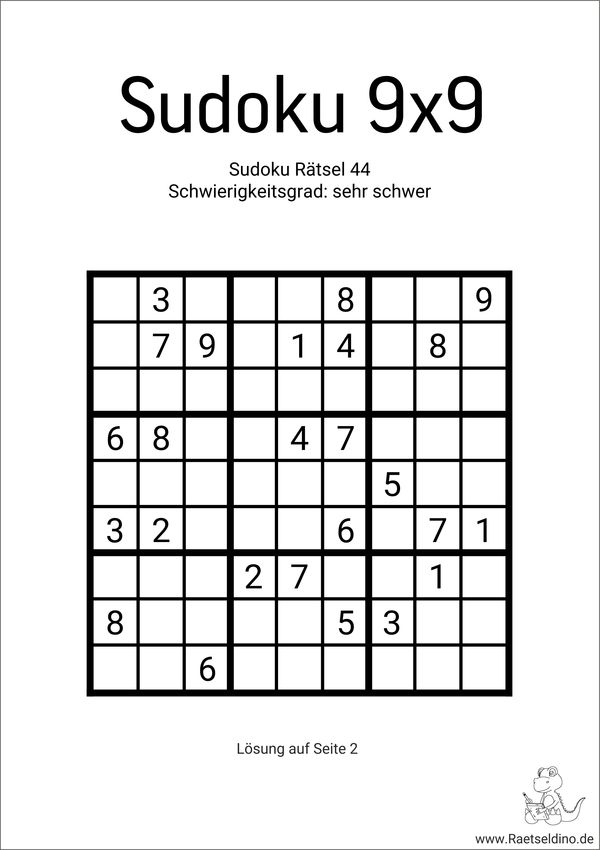 Sudoku als Vorlage Stufe schwer