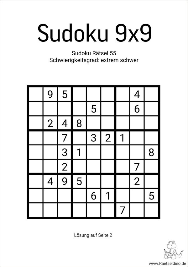 Sudoku Aufgabe Stufe schwer für Profis