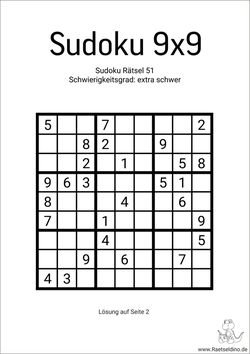 Sudoku extra schwer mit Lösung kostenlos