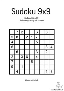 Sudoku Rätsel schwer zum Ausdrucken kostenlos