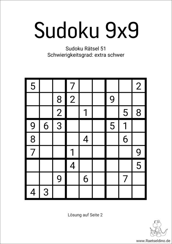 Sudoku schwer mit Lösung gratis